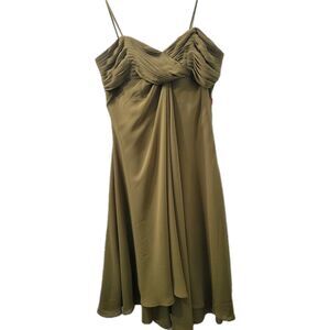 David’s Bridal Green Olive Chiffon Dress With Removable Straps Size 12